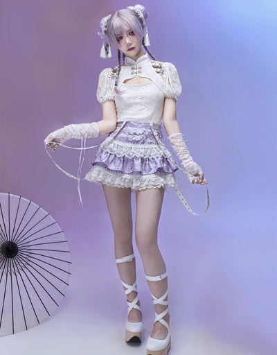 Blood Supply~God's Redemption~Chinese Qi Lolita Dark-themed Tiered Skirt   