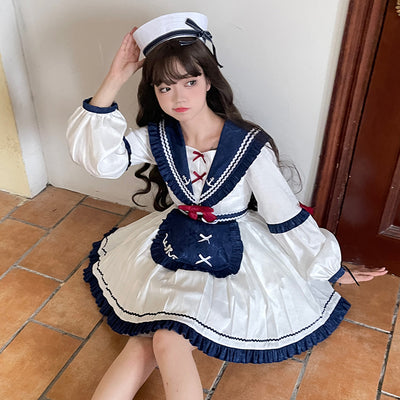 With PUJI~A Letter to Wind~Maid Pleated Sailor Lolita OP S navy OP 