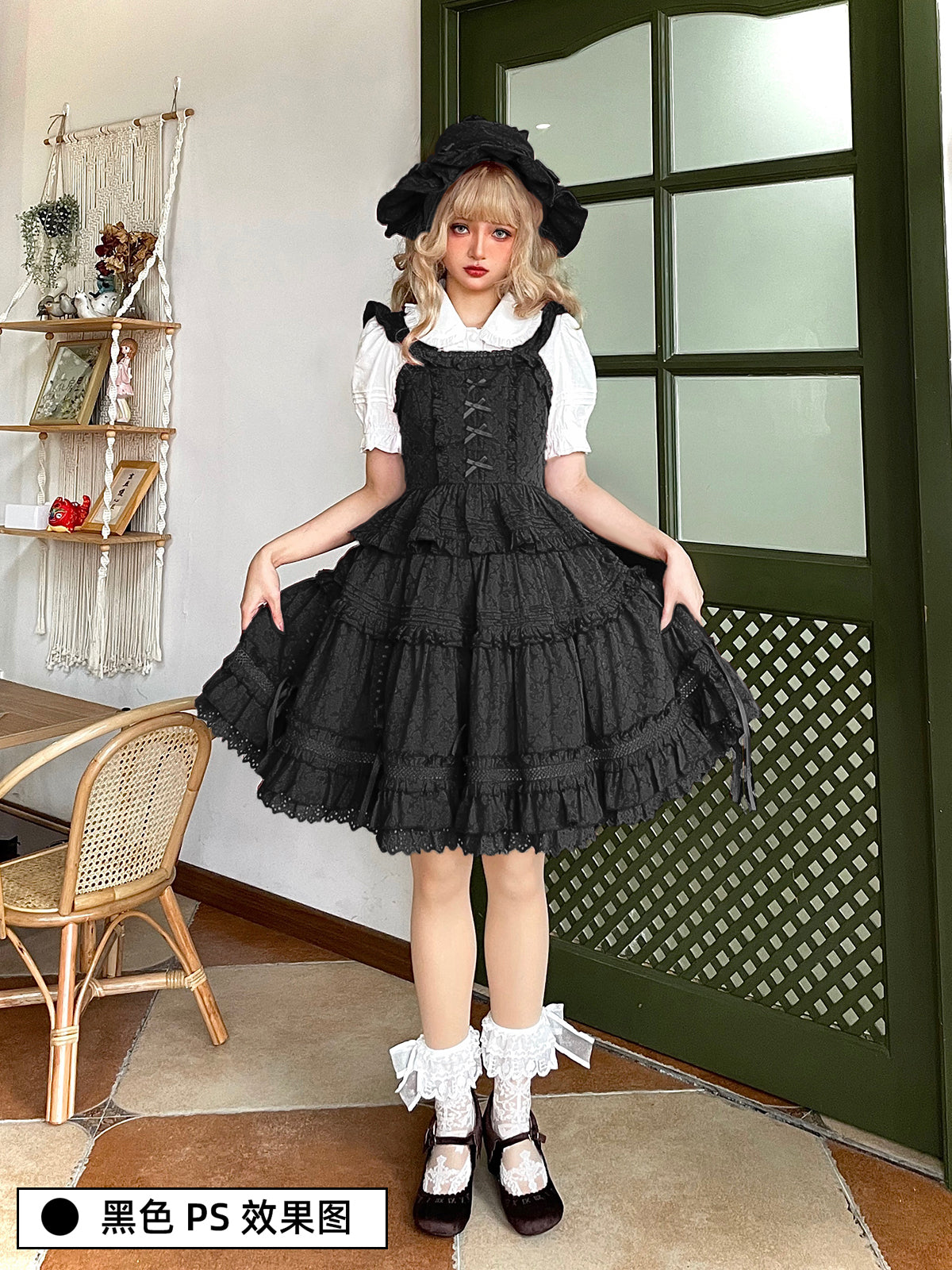 Little Dipper~Gone with the Wind~Tiered Ruffle Sweet Lolita SK Multicolors S black (short version) 