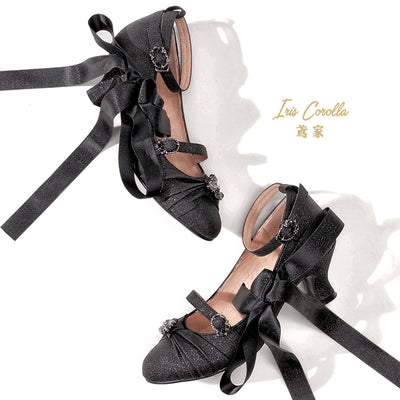 Iris Corolla~Elegant Lolita Lace Up High Heels 35 black 