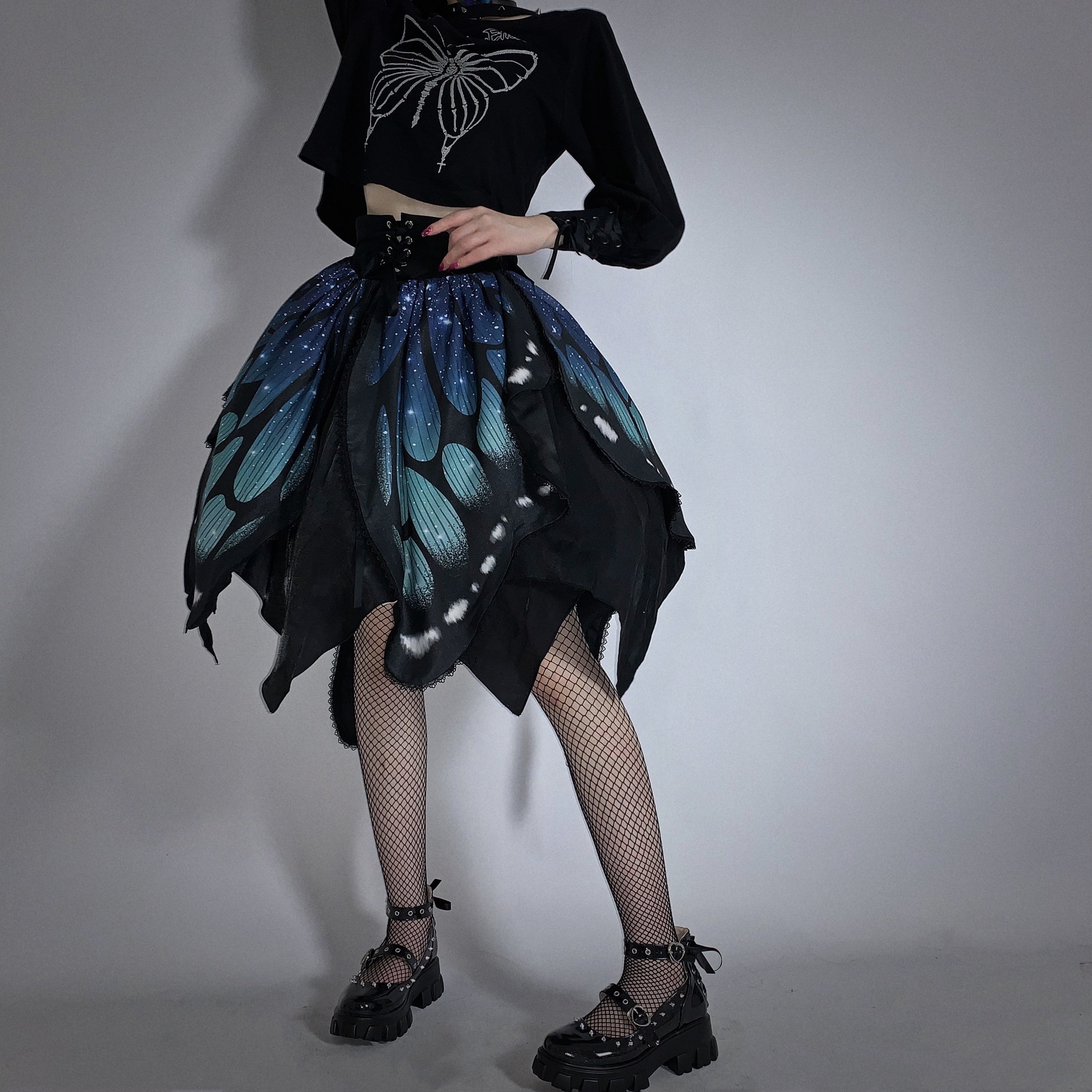 Star Fantasy~The Butterfly Effect Lace-up Punk Skirt Set 4002:18807
