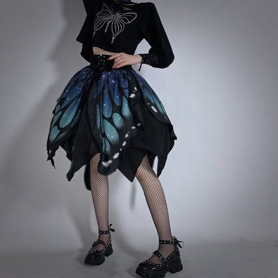 Star Fantasy~The Butterfly Effect Lace-up Punk Skirt Set   