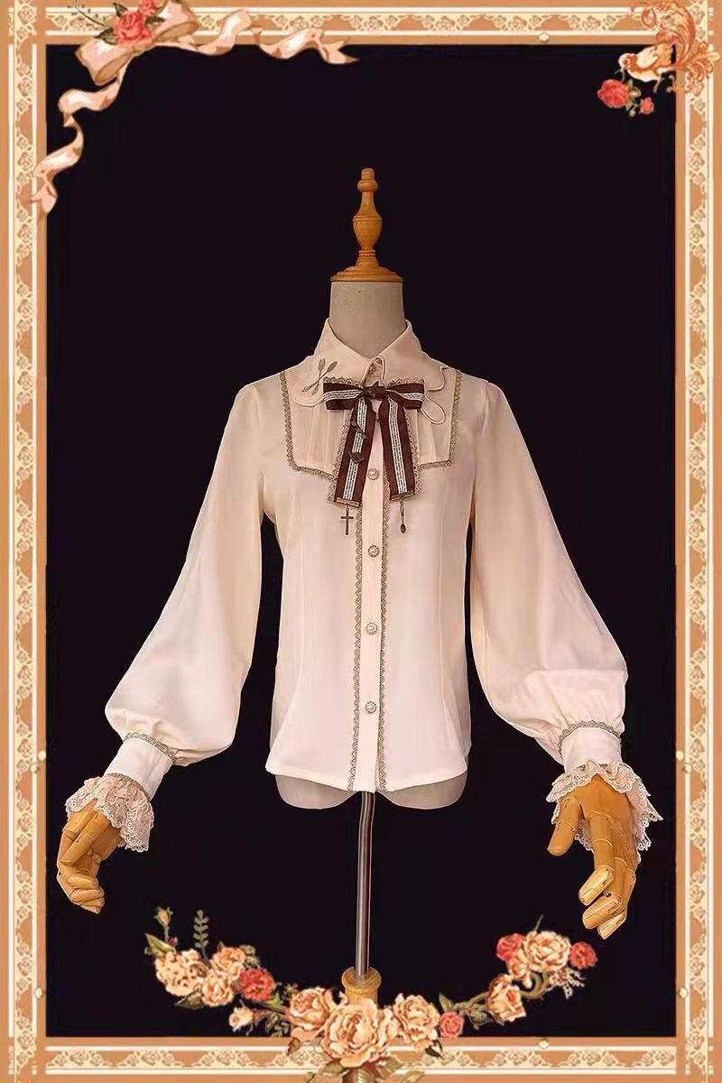 Infanta - Elegant Lolita Embroidery Lapel Blouse S apricot-thin version