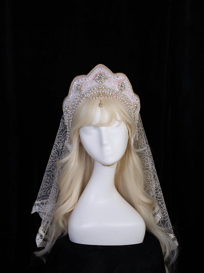 Alice Girl~Girl Anniversary~Multicolor Lolita Crown With Veil pink large crown headwear  