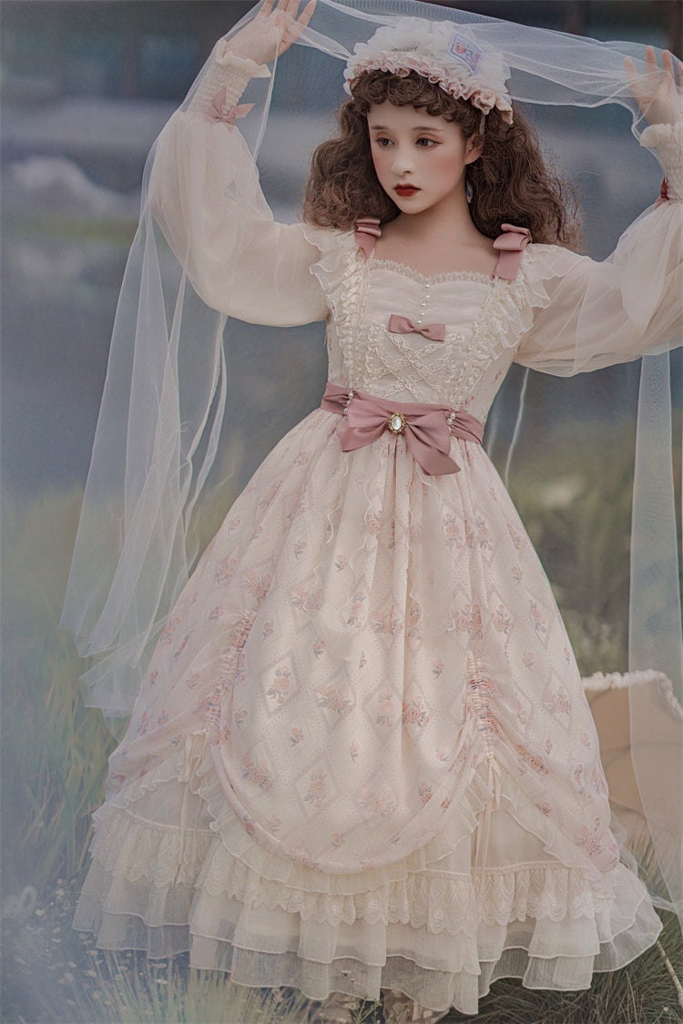 Letters from Unknown Star~Time Stationery~Elegant Lolita Long Sleeve OP Dress   