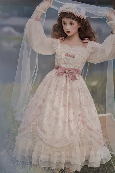 Letters from Unknown Star~Time Stationery~Elegant Lolita Long Sleeve OP Dress   