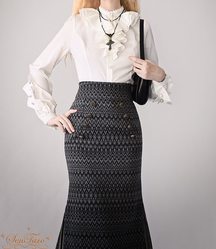 Sentaro - Dark Forest - Elegant Baroque Lolita Blouse S white