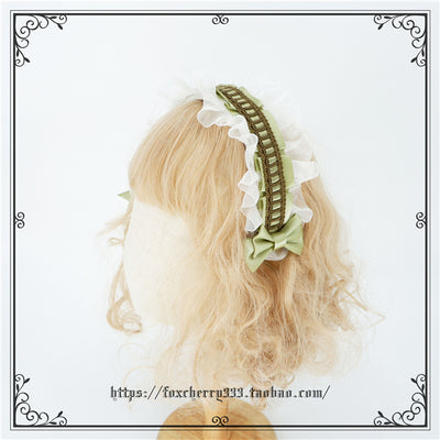 Fox Cherry~Elegant Grass Green Lolita Bow Headdress hairband  