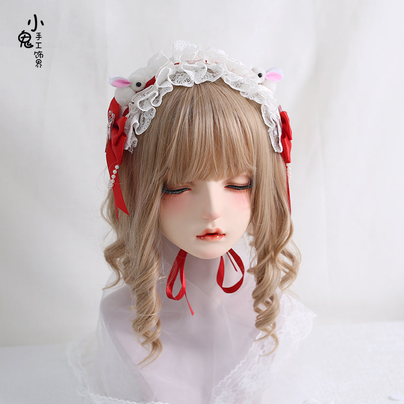 Xiaogui~New Year Red Sweet Han Lolita Rabbit Ear Hairclip   