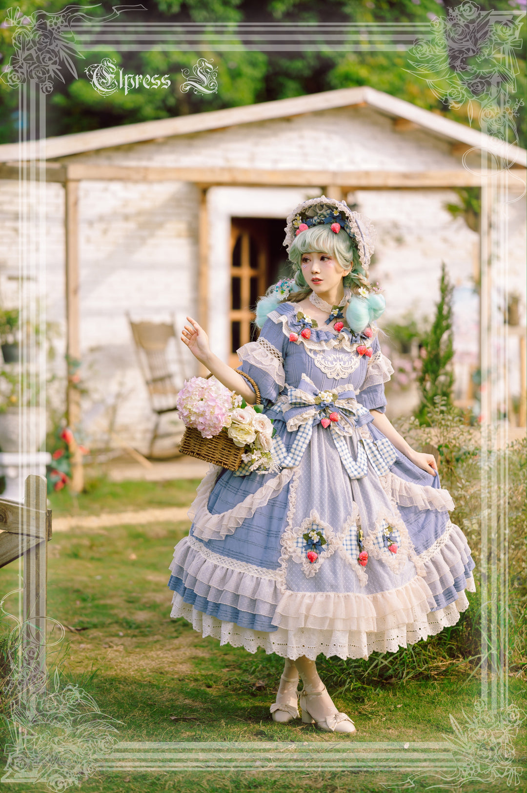 Elpress L~Peach Fragrance~Country Lolita Multicolors Strawberry Lolita OP Dress   