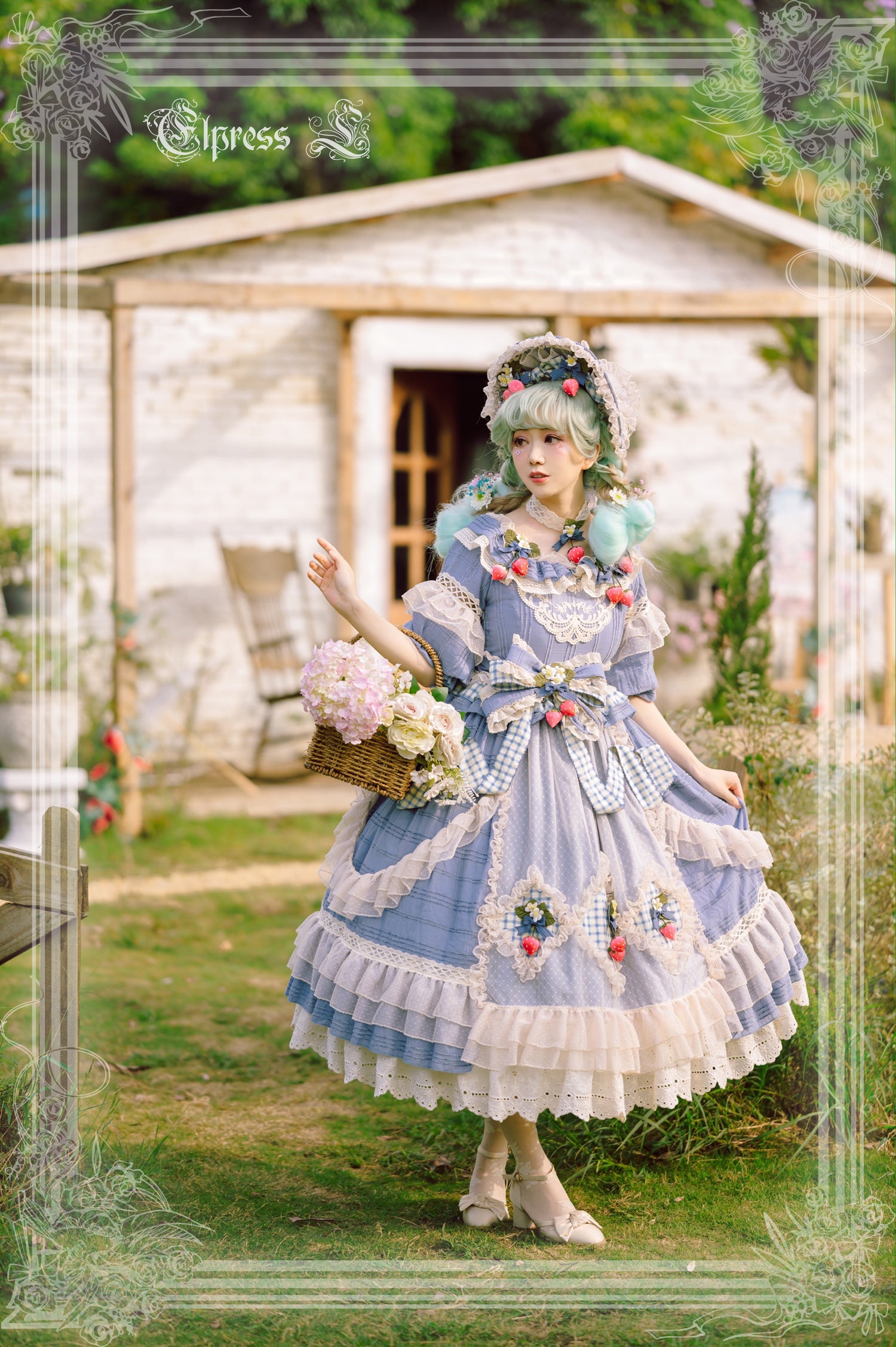 Elpress L~Peach Fragrance~Country Lolita Multicolors Strawberry Lolita OP Dress 3022:29659