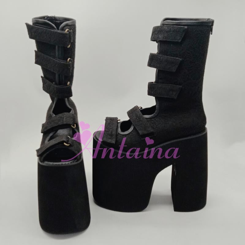 Antaina ~ Black Fish Mouth Platform Shoes High Heels 18cm   