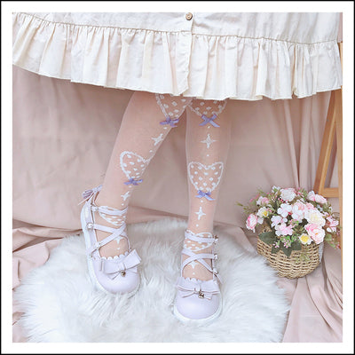 Roji roji~Super Thin Summer Lolita Knee Socks over knee socks purple bow on white background 