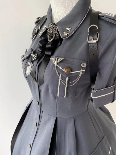 Your Highness~Evil Python 2.0~Military Lolita Gothic OP Dress XS grey blue 