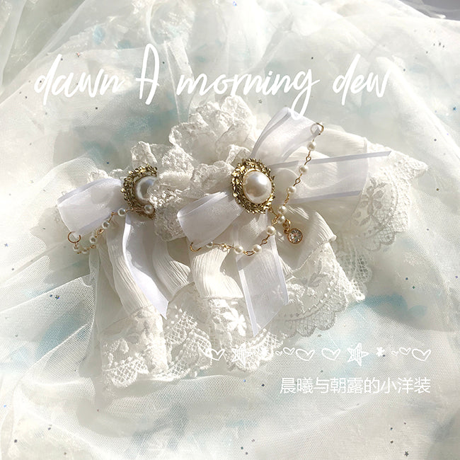 Dawn and Morning - Flower Wedding Lolita Accessories Headdress Set cuffs white + golden