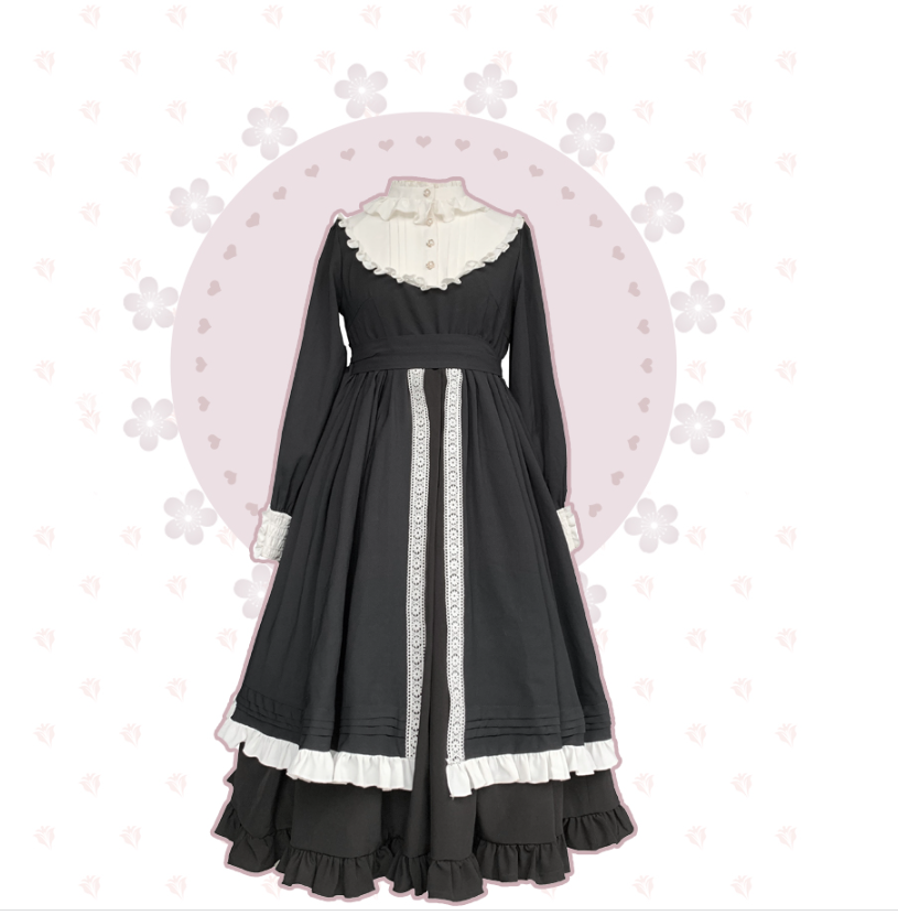 With Puji~Nun Style Lolita Long Sleeve OP Dress   