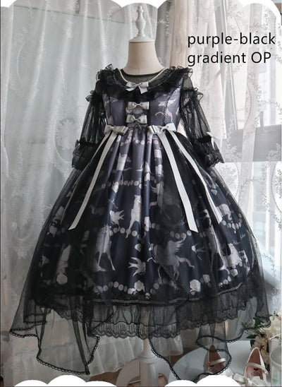 Confession Balloon~Unicorn~Sweet Lolita Dress and blouse Multicolors OP purple-black gradient S