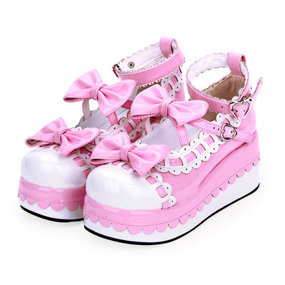 Angelic imprint~Multicolors Sweet Bow Lolita Platform Shoes 34 shining pink+white 