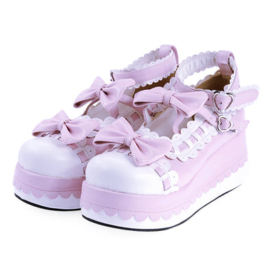 Angelic imprint~Multicolors Sweet Bow Lolita Platform Shoes 34 pink+white 