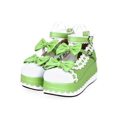 Angelic imprint~Multicolors Sweet Bow Lolita Platform Shoes 34 green+white 