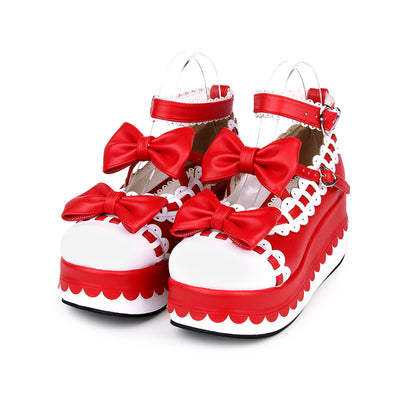 Angelic imprint~Multicolors Sweet Bow Lolita Platform Shoes 34 red+white 