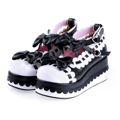 Angelic imprint~Multicolors Sweet Bow Lolita Platform Shoes 34 black+white 