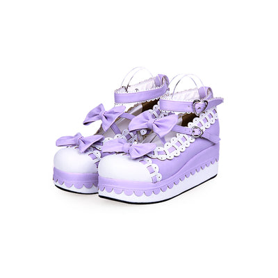 Angelic imprint~Multicolors Sweet Bow Lolita Platform Shoes 34 purple+white 