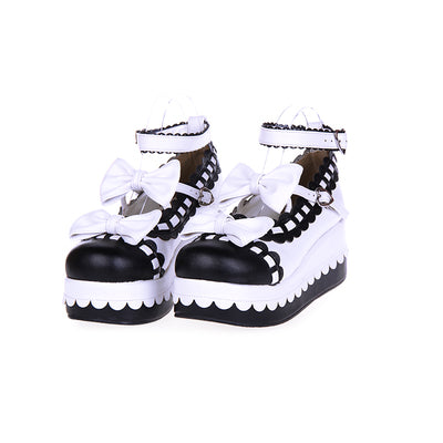 Angelic imprint~Multicolors Sweet Bow Lolita Platform Shoes 34 white+black lace 