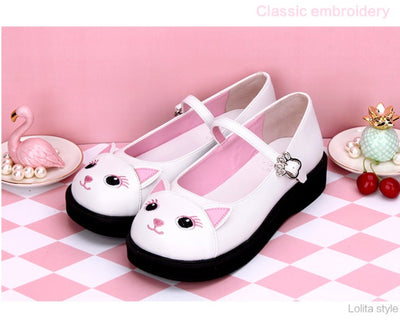 Angelic Imprint ~ Cute Cat Embroidered Lolita Flat Shoes   