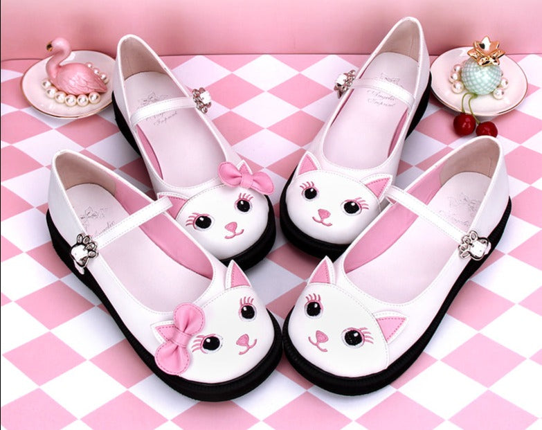 Angelic Imprint ~ Cute Cat Embroidered Lolita Flat Shoes   