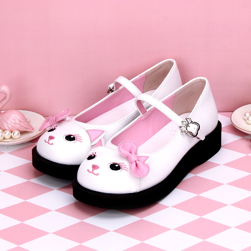 Angelic Imprint ~ Cute Cat Embroidered Lolita Flat Shoes   