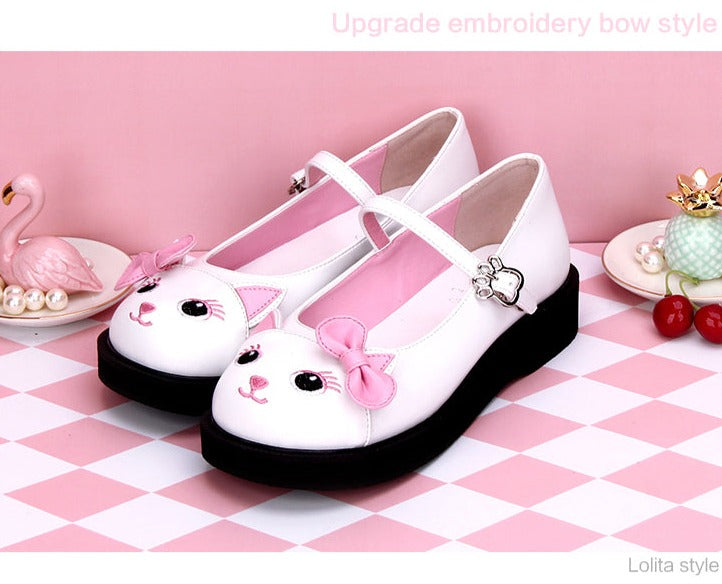 Angelic Imprint ~ Cute Cat Embroidered Lolita Flat Shoes   