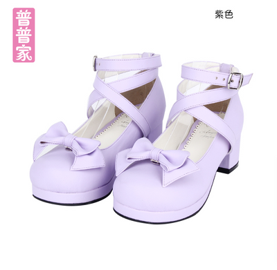 Angelic imprint ~ Sweet Multicolors Round Toe Middle Heel Lolita Shoes 36 purple 