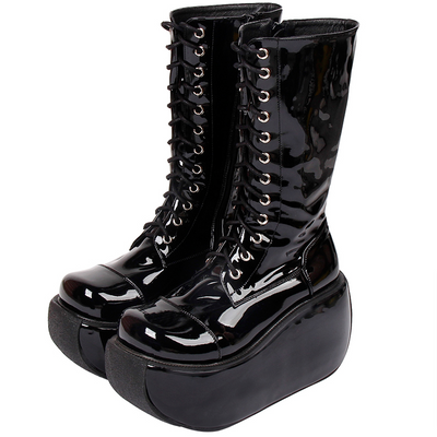 Angelic Imprint ~ Fashion Crossover Strap Punk Lolita Boots 34 shining black 