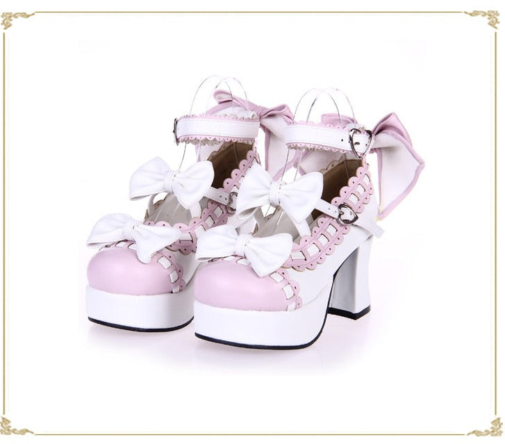 Angelic Imprint ~Sweet Handmade Platform Heels Lolita Shoes 34 white X pink 