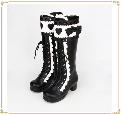 Angelic Imprint ~ Sweet Multicolor Thick Heel Lolita Boots 37 balck X white (heel 4.5cm) 