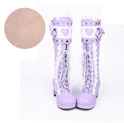 Angelic Imprint ~ Sweet Multicolor Thick Heel Lolita Boots 36 purple white with velvet (heel 6cm) 