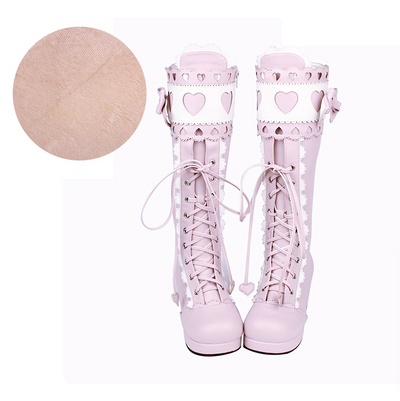 Angelic Imprint ~ Sweet Multicolor Thick Heel Lolita Boots 36 pink white with velvet (heel 6cm) 