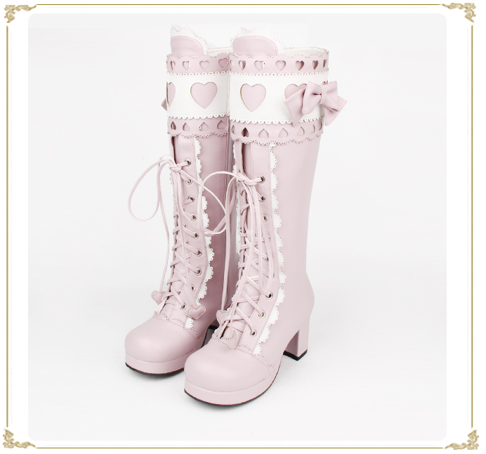 Angelic Imprint ~ Sweet Multicolor Thick Heel Lolita Boots 36 pink X white (heel 6cm) 