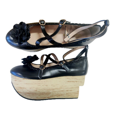 The Seventh Sense~Japanese Wooden Platform Wa Lolita Shoes 35 black 