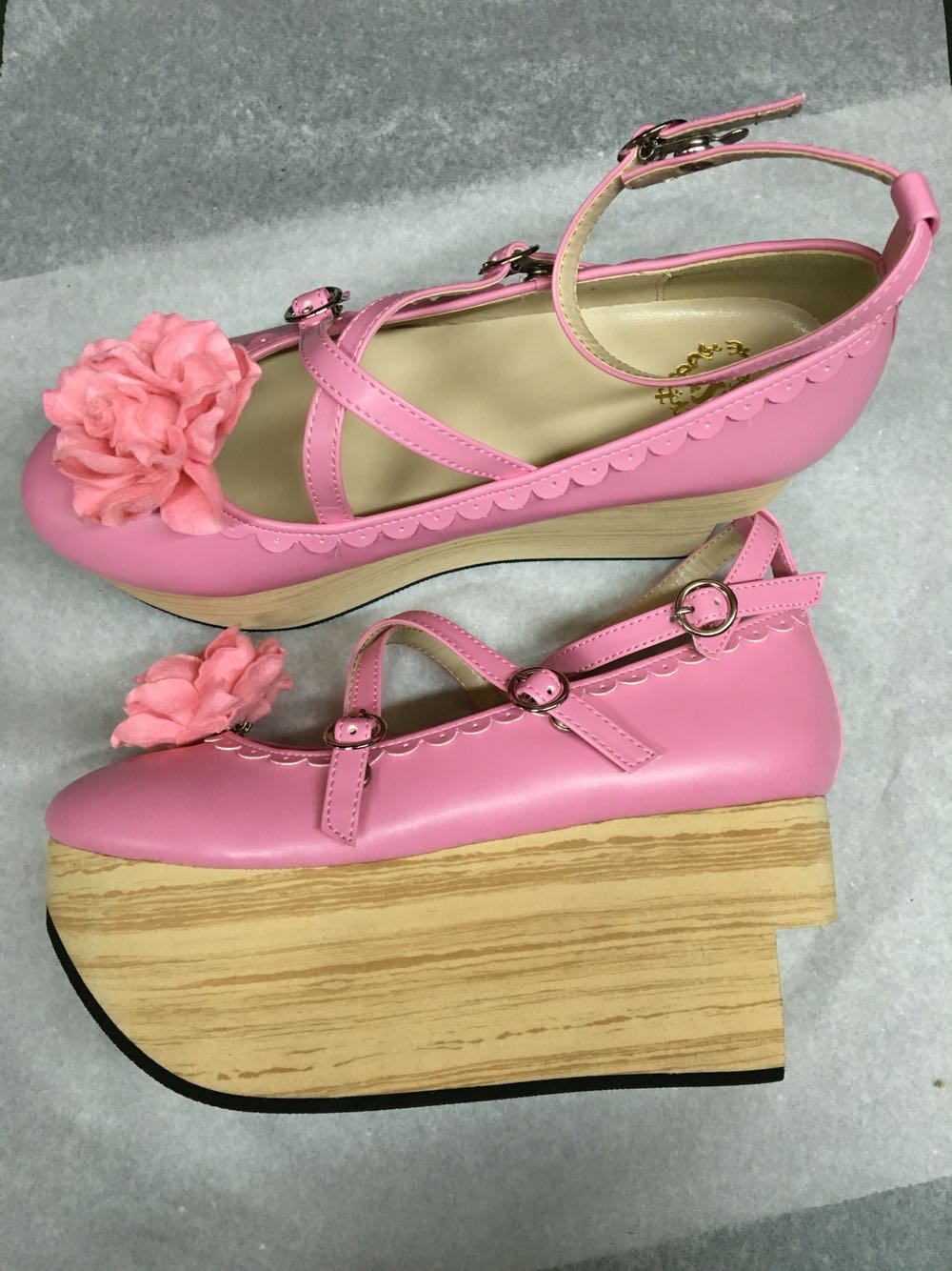 The Seventh Sense~Japanese Wooden Platform Wa Lolita Shoes 35 dark pink 