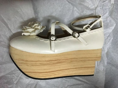 The Seventh Sense~Japanese Wooden Platform Wa Lolita Shoes 35 white 