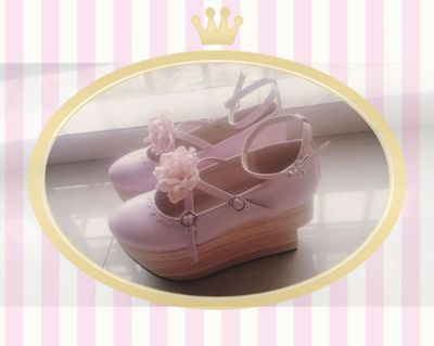 The Seventh Sense~Japanese Wooden Platform Wa Lolita Shoes 35 matte pink 
