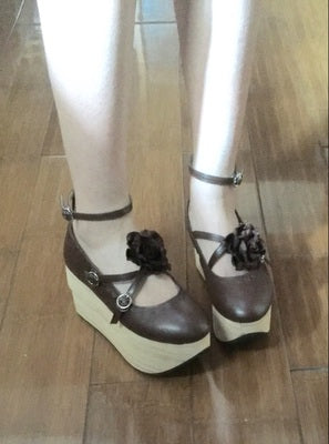 The Seventh Sense~Japanese Wooden Platform Wa Lolita Shoes 35 brown 