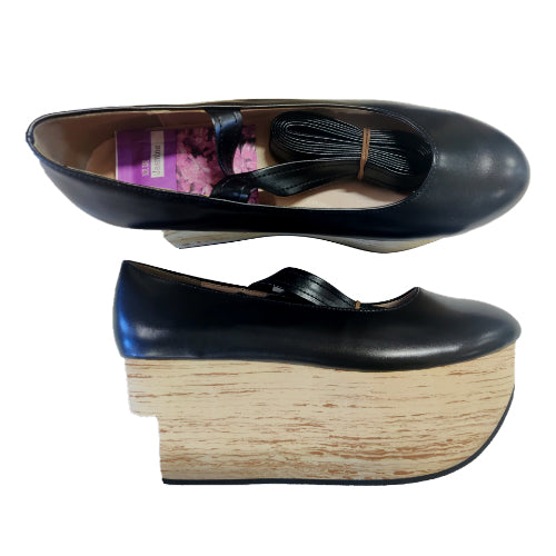 (BFM)The Seventh Sense~Japanese Style Lace Up Wa Lolita Shoes Size 40-44 40 shining black leather strap 