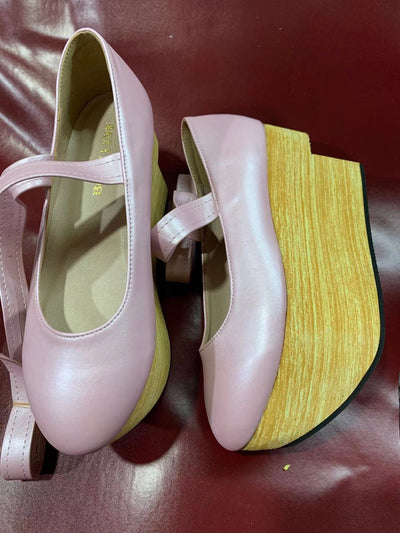 Seventh Sense~Lace Up Japanese Style Wa Lolita Shoes 37 pearl light pink leather strap