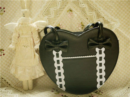 Loris - Satin Bridge - Heart-shape Lolita Bag Black and white