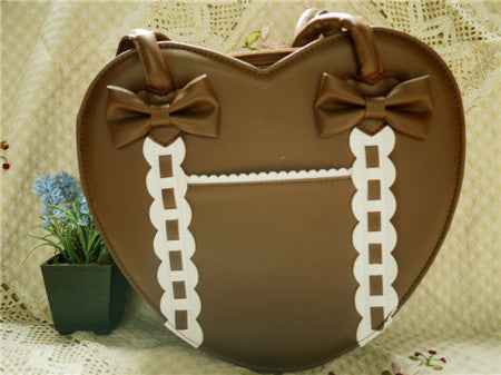 Loris - Satin Bridge - Heart-shape Lolita Bag Brown with white