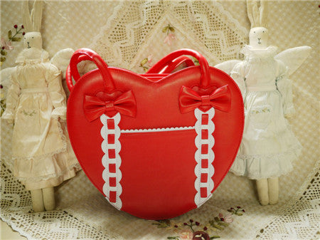 Loris - Satin Bridge - Heart-shape Lolita Bag Red with white
