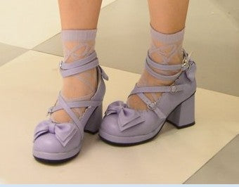 Antaina ~ Sweet Chunky Heels Lolita Shoes Plus Size 45-54 matte purple 4.5cm heel 1cm platform 45 